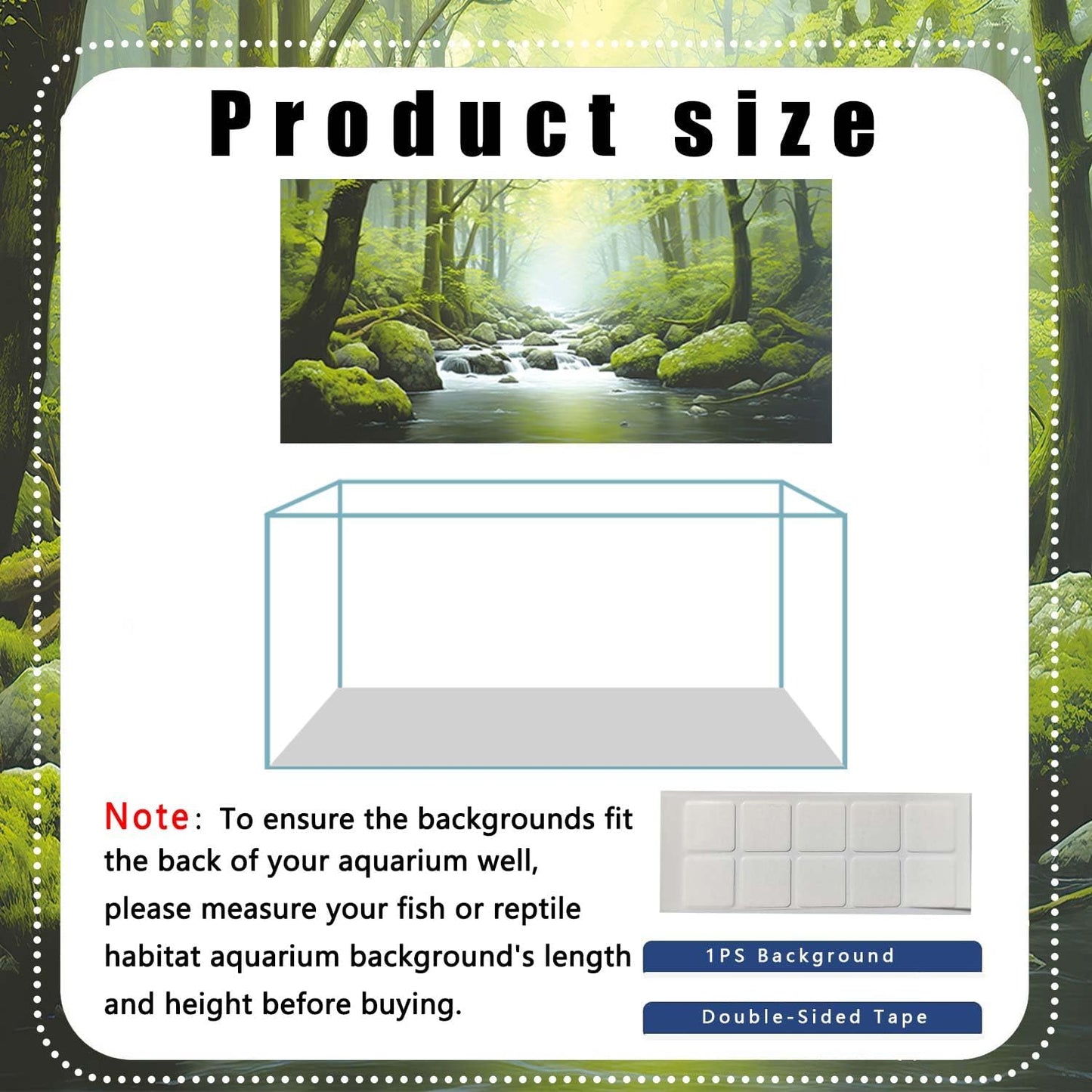 30X12IN Tropical Forest Terrarium Background, Natural Green Forest Tree Reptile Habitat Background, Misty Rainforest Aquarium Background, with 8 EVA Double-Sided Tape