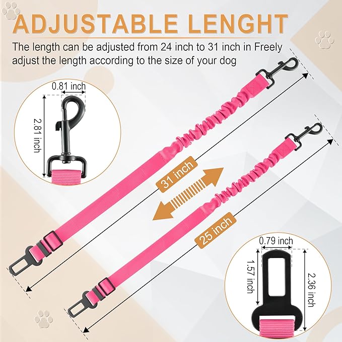 LivTee Dog Seat Belt for Car, Retractable Pet Safety Harness, Adjustable Nylon Dog Seatbelt Leash, Comfortable Dog Accessories for Vehicles (Pink-1PCS)