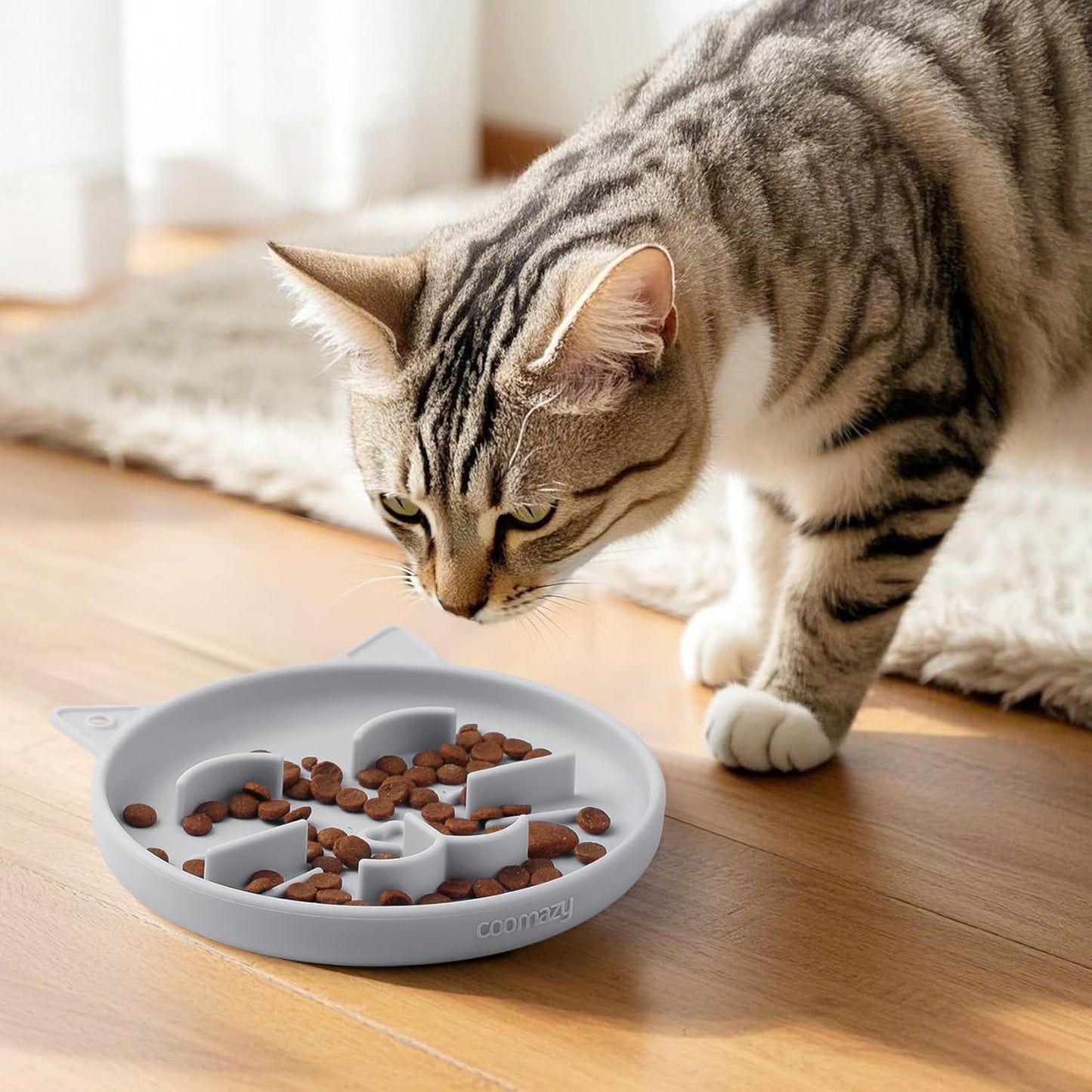 Coomazy Silicone Slow Feeder Dog Cat Bowls, Interactive Puzzle Toy for Pets Dry/Wet Food Training, Keeps Dogs Cats Busy, Prevents Puppy Kitty Overeating (Grey, 0.8 Cup)