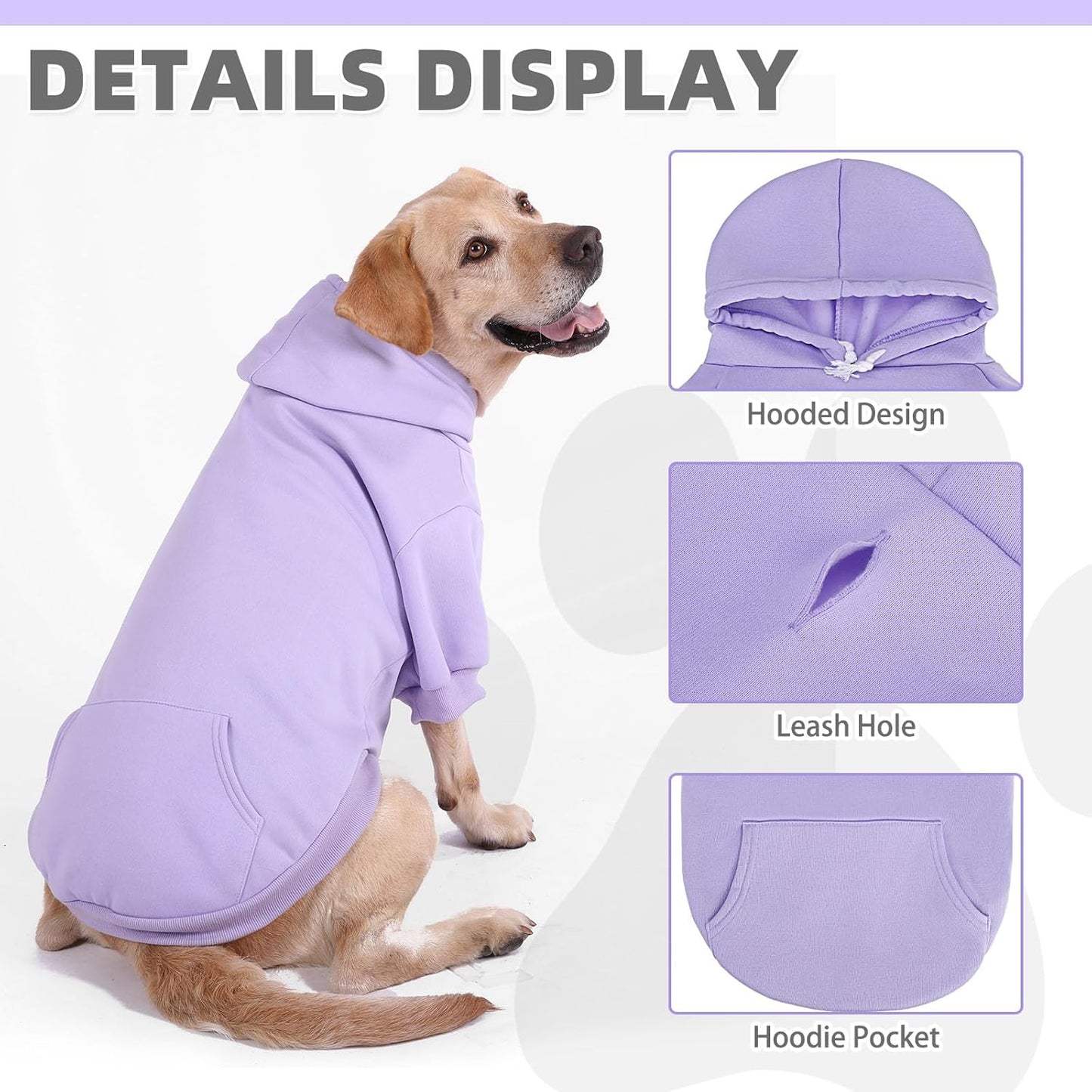 KOOLTAIL Basic Dog Hoodie - Soft & Warm Dog Hoodie Sweater with Leash Hole and Pocket, Pet Winter Coat, Cold Weather Clothes Sweatshirt for Small Medium Large Dogs Puppy Cat Boys Girls Lavender XS