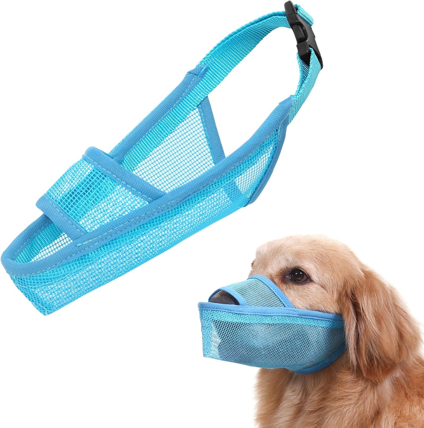 Crazy Felix Nylon Dog Muzzle for Small Medium Large Dogs Dachshund Beagle Poodle Labrador, Air Mesh Breathable and Drinkable Pet Mouth Guard for Anti-Biting Chewing Scavenging(M, Blue)