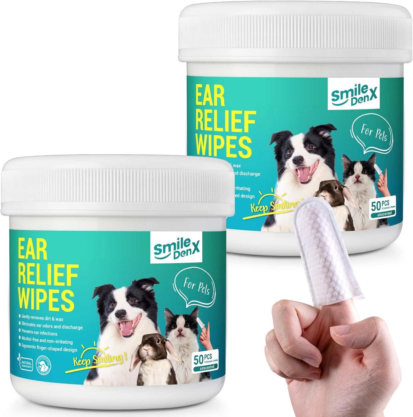 Dog Ear Cleaner Wipes - Dog Ear Infection Treatment Fast Relief from Ear Itching and Inflammation, Cat Ear Wipes Gently Remove Ear Wax Debris and Smelly (100 Pcs, Unscented)