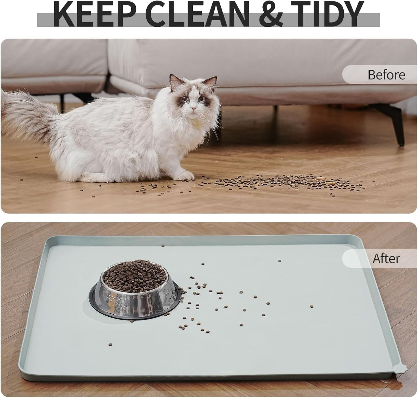 Waterproof Pet Feeding Mat with High Raised Edges, Heavier and Thicker Placemats for Cat Dog Water Bowl with BPA Free, Dogs Cats Food Mats for Messy Drinkers to Prevent Spill and Protect Floors