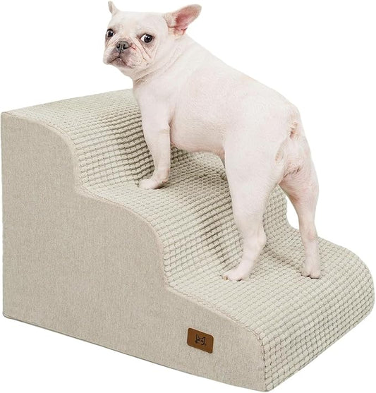 Dog Step for Bed, Dog Stair 3-Step 35D Pet Stair 15.7" H for High Bed or Sofa Non-Slip Balanced Pet Step Indoor, Beige