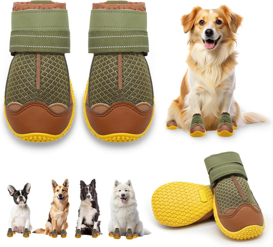Dog Shoes for Large Dogs, Medium Dog Boots & Paw Protectors for Hardwood Floors, Outdoor Dog Booties for Hot Pavement Winter Snow Hiking, Breathable Dog Shoes with Reflective Strips Size 5