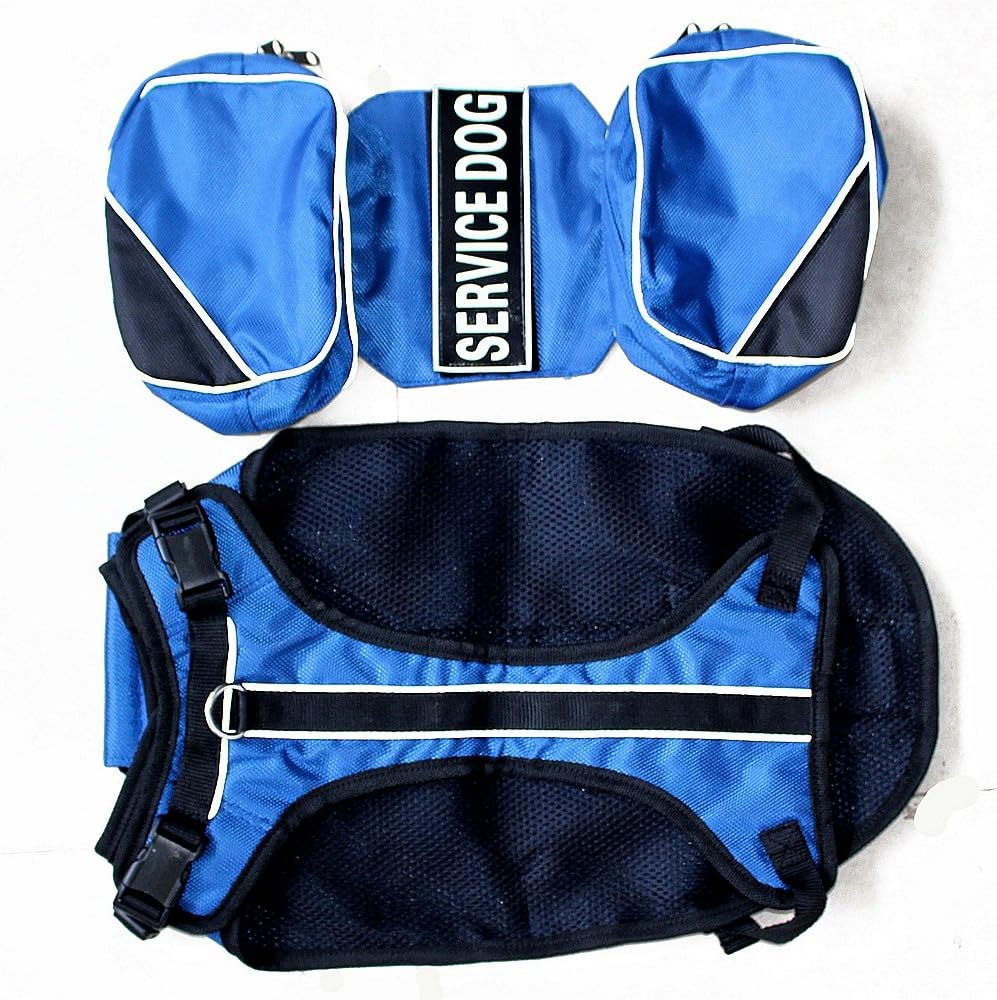 Serijoars Dog Vest Harnesses with Saddlebag Backpack for Camping & Travel - Reflective Hound Hiking Backpack Saddle Bag - Lightweight Vest Harness for Medium & Large Dogs (Blue, L)