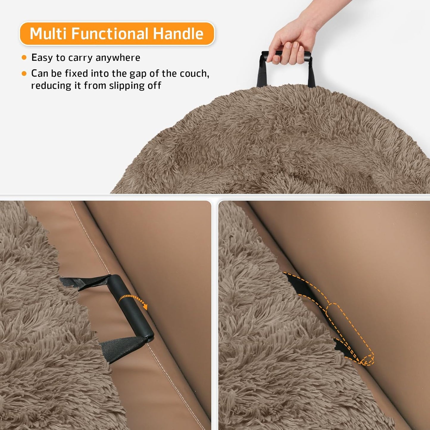 Calming Dog Bed Fluffy Plush Dog Mat for Furniture Protector with Removable Washable Cover for Large Medium Small Dogs and Cats (XS(31“x23.5”x5), Camel)