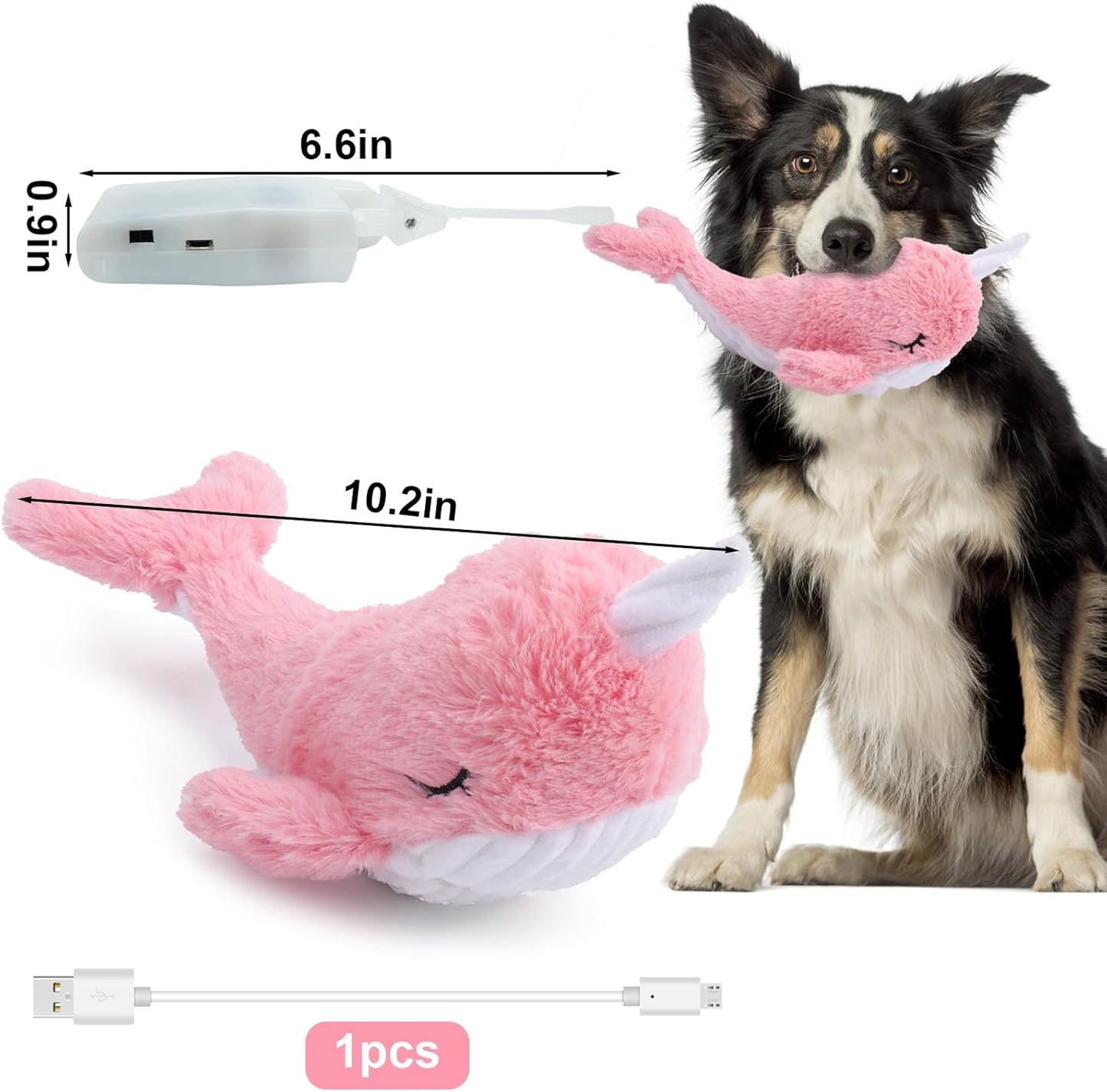 BABORUI Interactive Dog Toys Whale, Squeaky Dog Toys, Rechargeable Moving Dog Chew Toys for Small/Medium/Large Dogs/Puppy to Keep Them Busy (Pink)