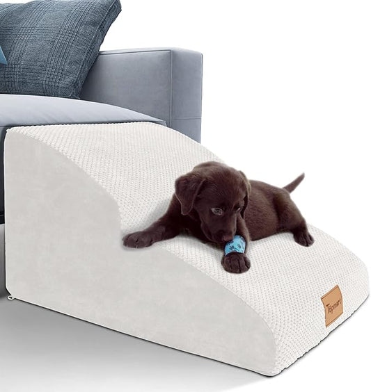 Topmart High Density Extended Foam Dog Ramp&Steps 2 Tiers,11.8" High,Non-Slip Dog Stairs,Soft Foam Pet Ladder with Waterproof Cover,Best for Injured,Older Cats,Pets with Joint Pain