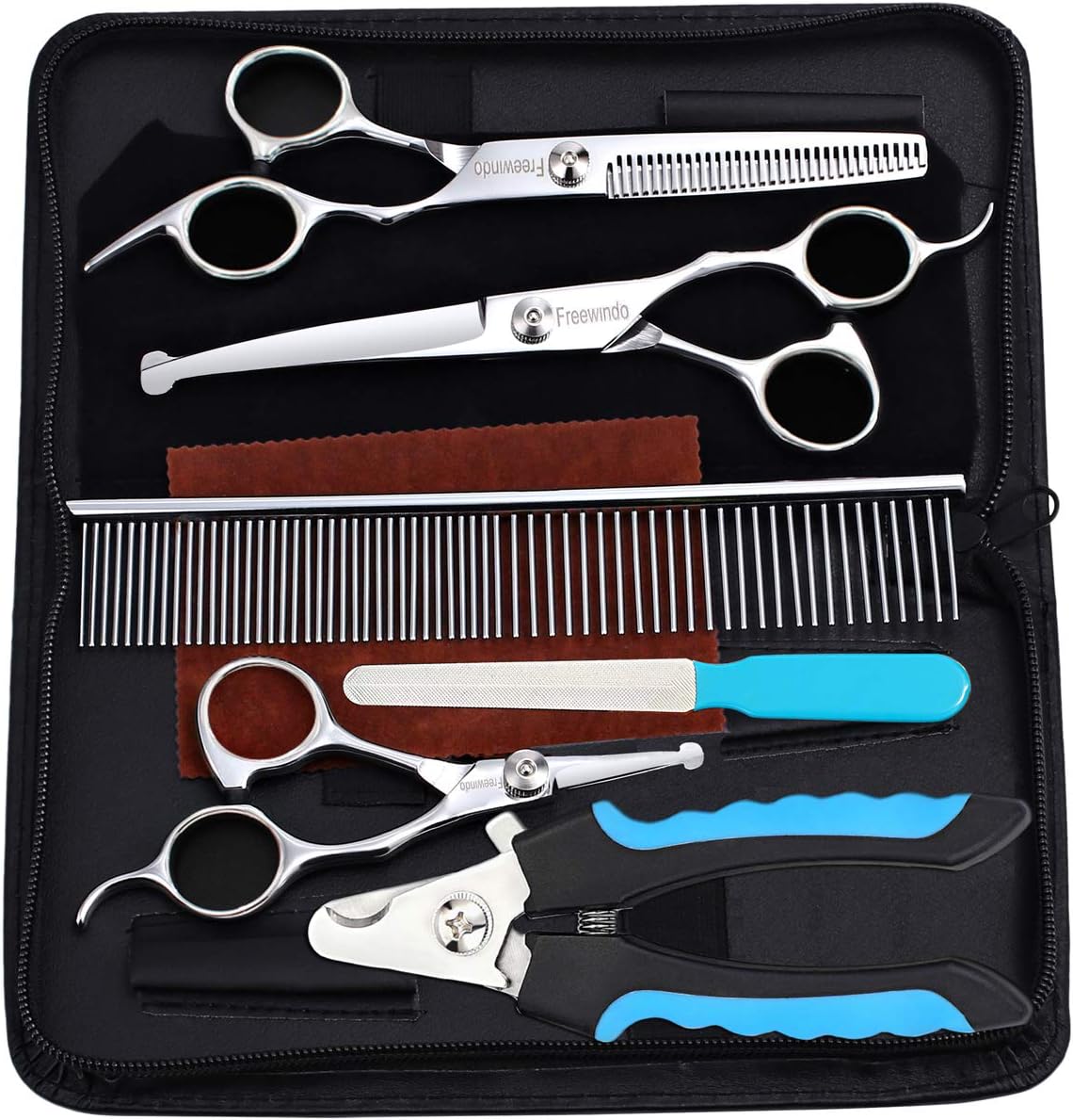 Dog Grooming Scissors Kit, Safety Round Tip, Heavy Duty Stainless Steel Dog Scissors and Nail Clippers, 6 in 1 Dog Grooming Kit