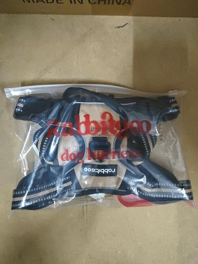 rabbitgoo Dog Harness No Pull with 2 Leash Clips, Adjustable Soft Padded, Reflective Oxford No Choke Pet Vest with Easy Control Handle for Large Dogs, Beige, L