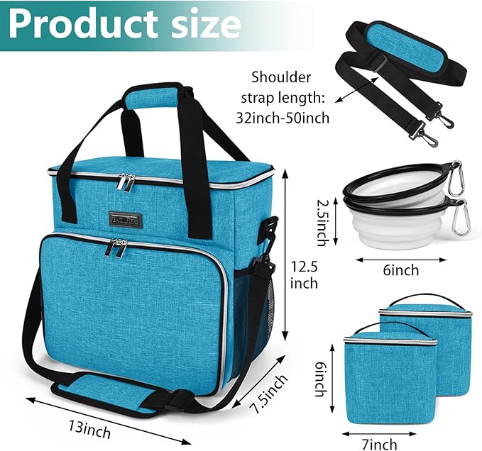 BAGLHER Dog Travel Bag, Pet Travel Bag (ALL Pet Travel Supplies), With 2 Pet Food Containers and 2 Collapsible Silicone Bowls; Essential Kits for Pet Travel Sky Blue