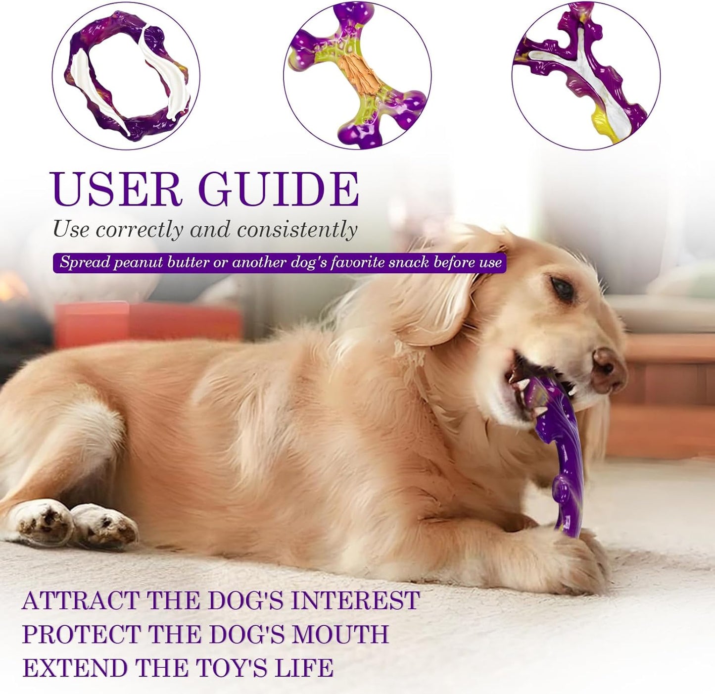 Frienhund Tough Dog Toys for Aggressive Chewers 3 Pack, Indestructible Dog Toy for Large Dogs, Bacon Flavored, Keeps Dogs Busy