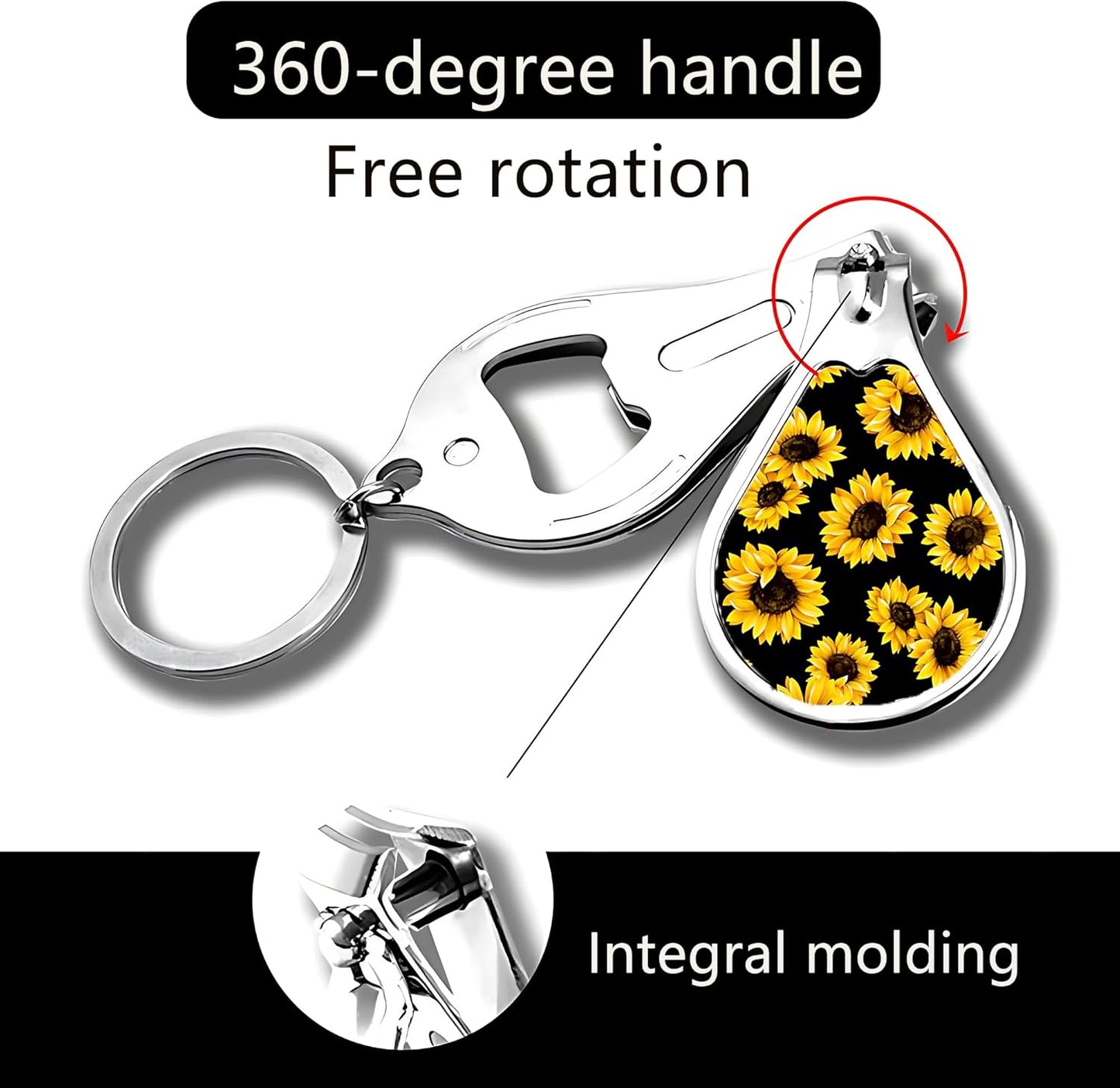 Nail Clippers with Key Chain Cute Stainless Steel Nail Cutter with File Professional Toenail Clipper for Men Multifunction Toenail Clipper 2 Pack Nique Cutter for Adult(Sunflower)