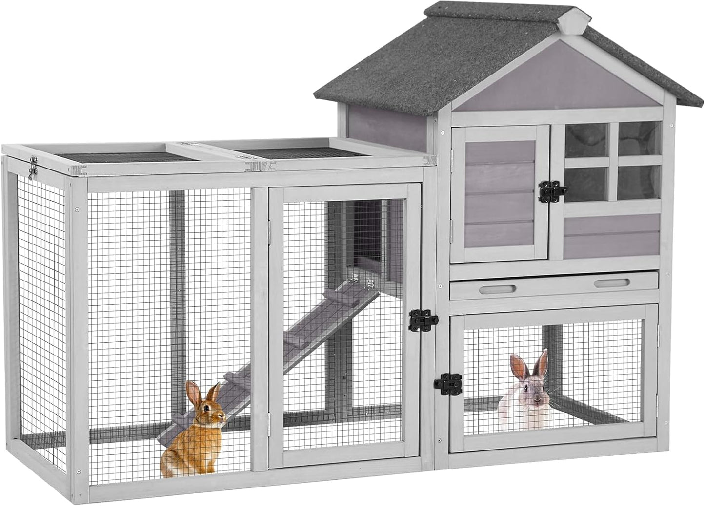 Aivituvin Rabbit Hutch Indoor Bunny Cage Outdoor with Run Chicken Coop Guinea Pig House with Waterproof Asphalt Roof,No Leakage Pull Out Tray
