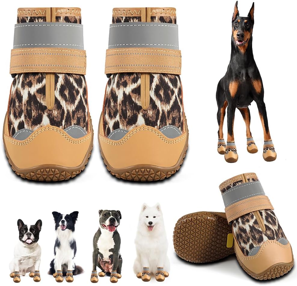 Dog Shoes for Large Dogs, Medium Dog Boots & Paw Protectors for Hardwood Floors, Outdoor Dog Booties for Hot Pavement Winter Snow Hiking, Waterproof Dog Shoes with Reflective Strips Size 7
