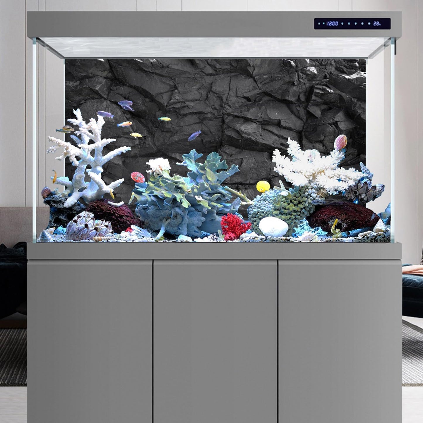 AWERT 36x24 inches Stone Aquarium Background Black Rock Fish Tank Background Rocky Terrarium Background Vinyl