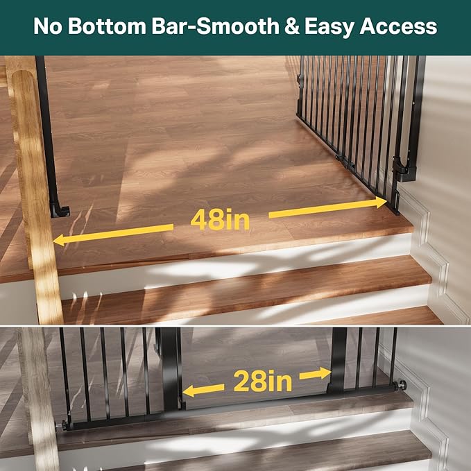 Cumbor 34" Extra Tall No Bottom Bar Baby Gate for Stairs, Auto Close Dog Gate Indoor for Larger Pets, 31.6-48" Hardware Mounted Safety Gate for Doorways, Wide Walk Thru Door for Easy Access (Black)