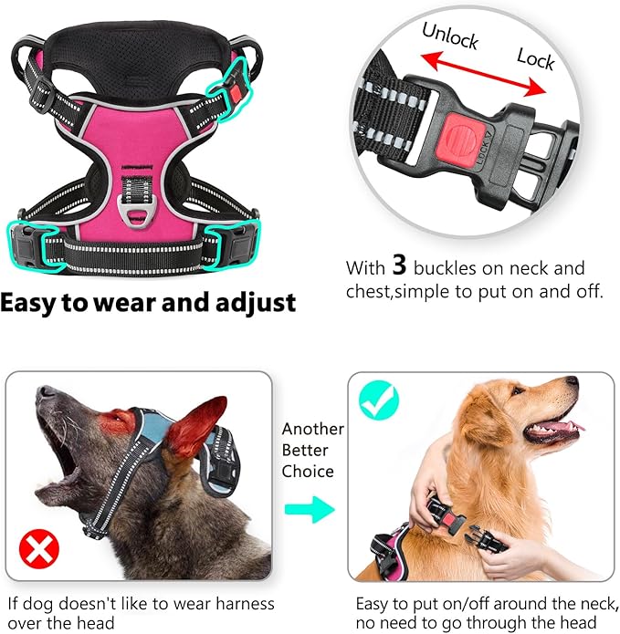 Timos No Pull Dog Harness, No Choke Front Lead Dog Reflective Harness, Adjustable Soft Padded Pet Vest with Easy Control Handle for Small Medium Large Dogs, XS