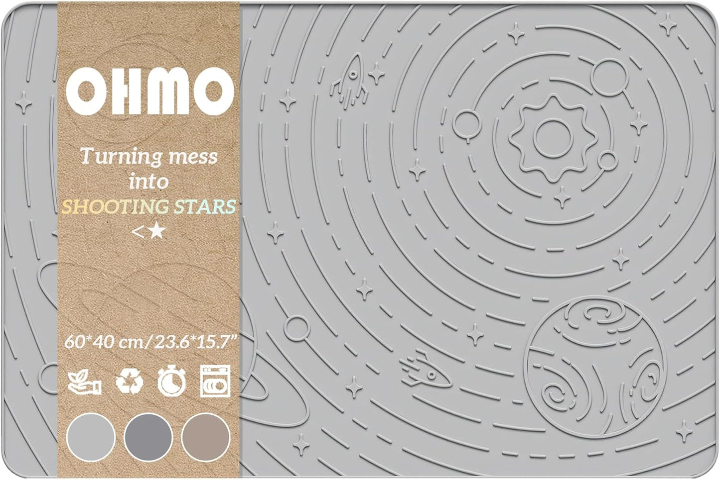 OHMO Dog Food Mat, Silicone Waterproof Cat Food Mat, Non-Skid Spill Proof Pet Feeding Mat for Food and Water, Easy to Clean Dog Placemat(Ash, 23.6" x 15.8")