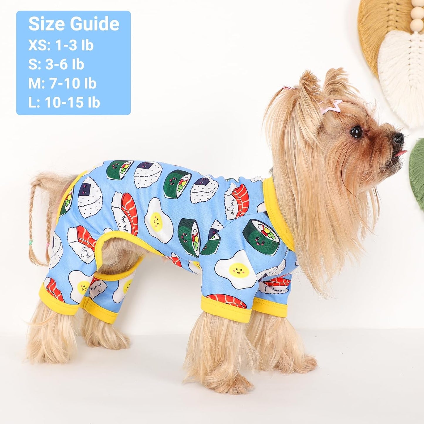 Dog Pajamas Small Sized Dogs Stretchable Summer Dog Clothes Pjs 4 Legs Girl Boy Cute Soft Puppy Outfits Doggie Cat Jammies Jumpsuit Sleeper for Pet (Bread, Medium)