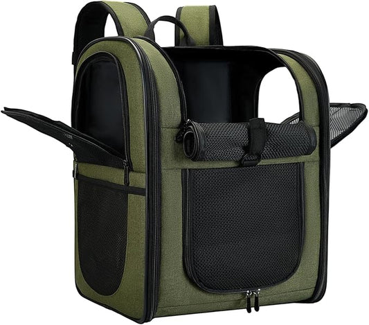 Apollo Walker Dog & Cat Carrier Backpack for 4-15lb Pets - Ventilated Safe Design with Padded Back Support, Breathable Mesh Pet Backpack for Hiking, Travel, Outdoor (Green)