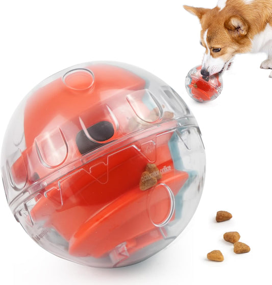 PrimePets Dog Treat Ball, Adjustable Food Dispensing Interactive Toys, Slow Feeder Treat Ball, 4.8'' Green/Red