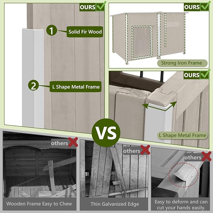 Large Dog House Outdoor XL Wooden Dog House with Weatherproof Asphalt Roof, Chew-Resistant Frame, Removable Floor, for Medium to Large Dogs Indoor Outdoor Use (Grey, 55.1"L x 33.1"W x 34.8"H)