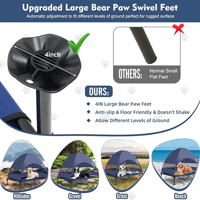 Upgraded Elevated Dog Bed with Canopy, Portable Raised Outdoor Dog Bed with Stable Anti-Slip Feet, Wider Shade Pet Bed Cot, Raised Dog Beds for Large Dogs Camping, Indoor & Outdoor Use
