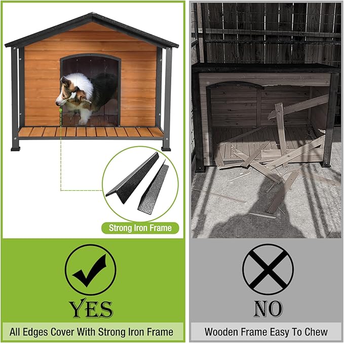 Dog House Outdoor & Indoor Unique All-Around Iron Frame Dog Kennel for Winter with Raised Feet for Small & Medium & Large Dogs,Weatherproof Roof (41.6 “L×41.4”W×34.1“H)