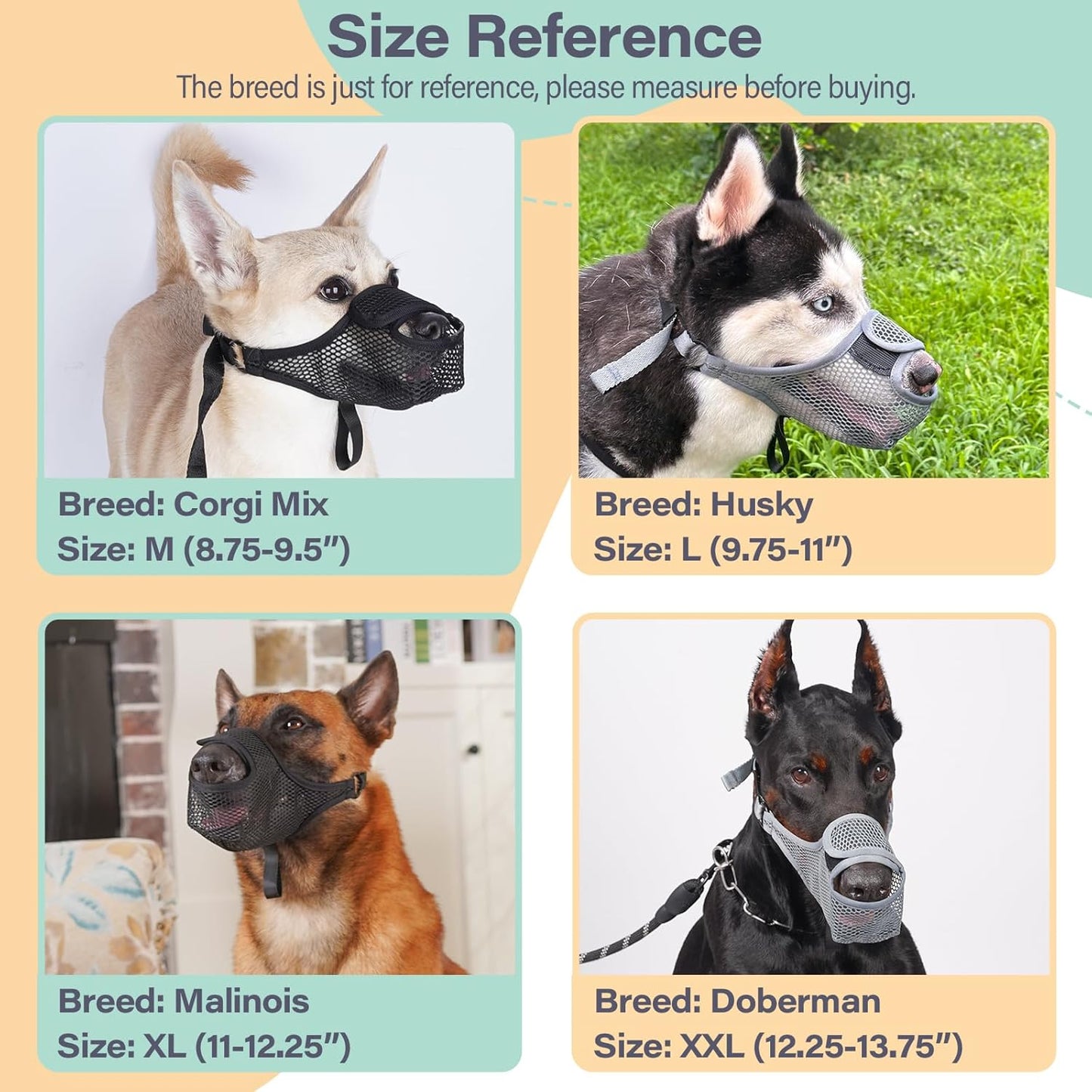 LUCKYPAW Dog Muzzle for Large Medium Small Dogs, Patented Mesh Muzzle to Prevent Biting Chewing Eating, Soft Mouth Guard with Front Opening Design for Drinking Panting(Black, L)