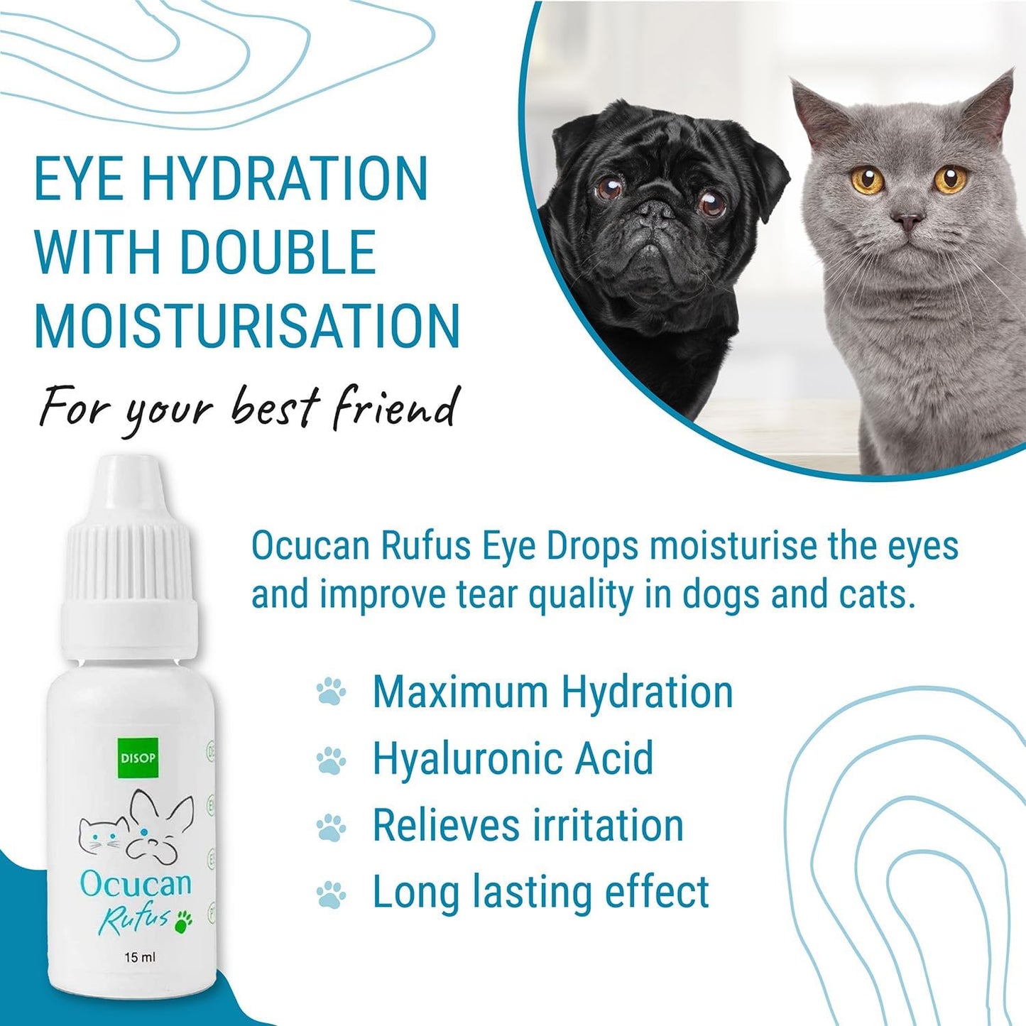 Dog Eye Drops with Hyaluronic Acid – Lubricating Tear Relief for Dry, Irritated Eyes – Soothing Eye Lubricant for Dogs and Cats,15 ml (0.5 fl oz)