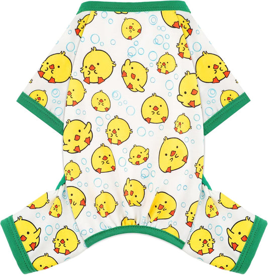 Dog Pajamas Small Sized Dogs Stretchable Summer Dog Clothes Pjs 4 Legs Girl Boy Cute Soft Puppy Outfits Doggie Cat Jammies Jumpsuit Sleeper for Pet, Duckling, Small