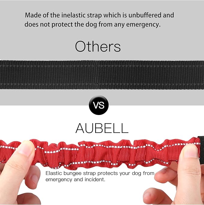 AUBELL Dog Seat Belt for Car,Updated 3-in-1 Adjustable Reflective Bungee Heavy Duty Dog Car Harness Tether with Clip Hook Latch & Buckle,Swivel Zinc Alloy Carabiner,Red