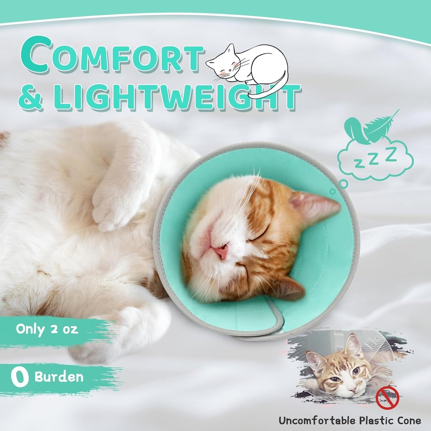 Cat Cone Collar Soft to Stop Licking, Adjustable, Foldable Lightweight Kitten Cones After Surgery Recovery for Cats & Kittens, Cat Cone Alternative (Solid Green, S)