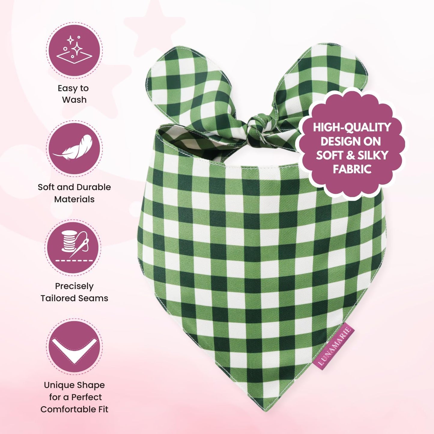 LunaMarie - Luxury Pet Birthday Bandanas -Premium & Silky Poly Fabric | 100% Handmade | Custom Shape Dual Layered (Olive, Large)