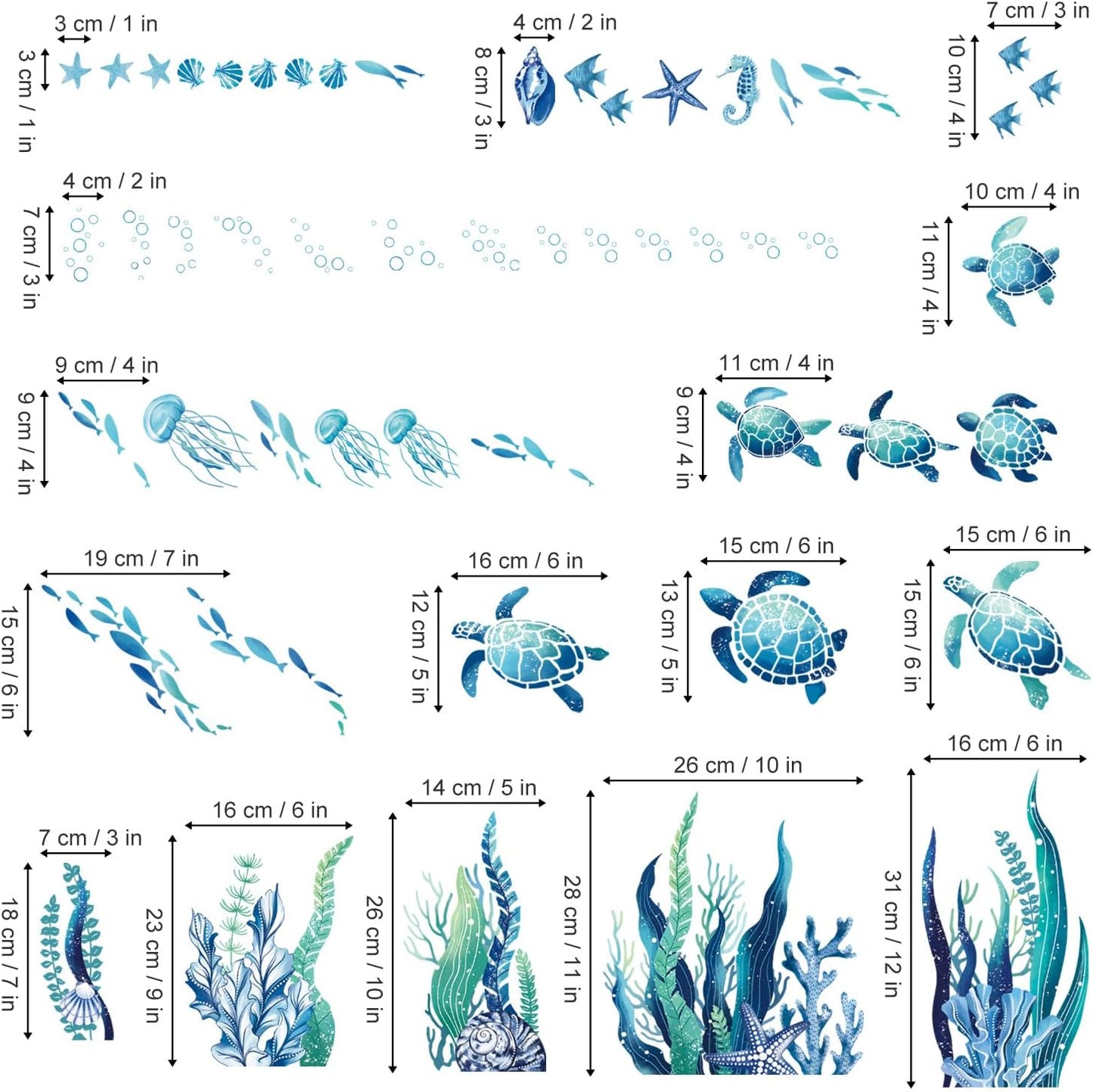 decalmile Under The Sea Seaweed Wall Decals Sea Turtle Ocean Grass Jellyfish Wall Stickers Baby Nursery Bedroom Bathroom Wall Decor