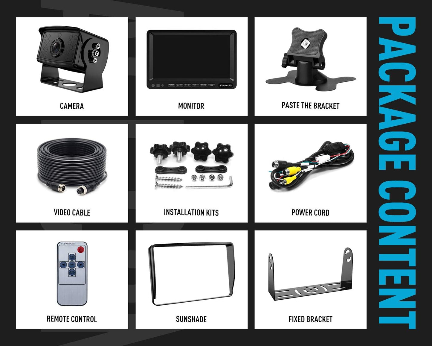 FOOKOO Ⅱ HD Backup Camera System Kit,7" 1080P Reversing Monitor+IP69 Waterproof Rear View Camera,Sharp CCD Chip, 100% Not Wash Up,Truck/Semi-Trailer/Box Truck/RV (FHD1-Wired)