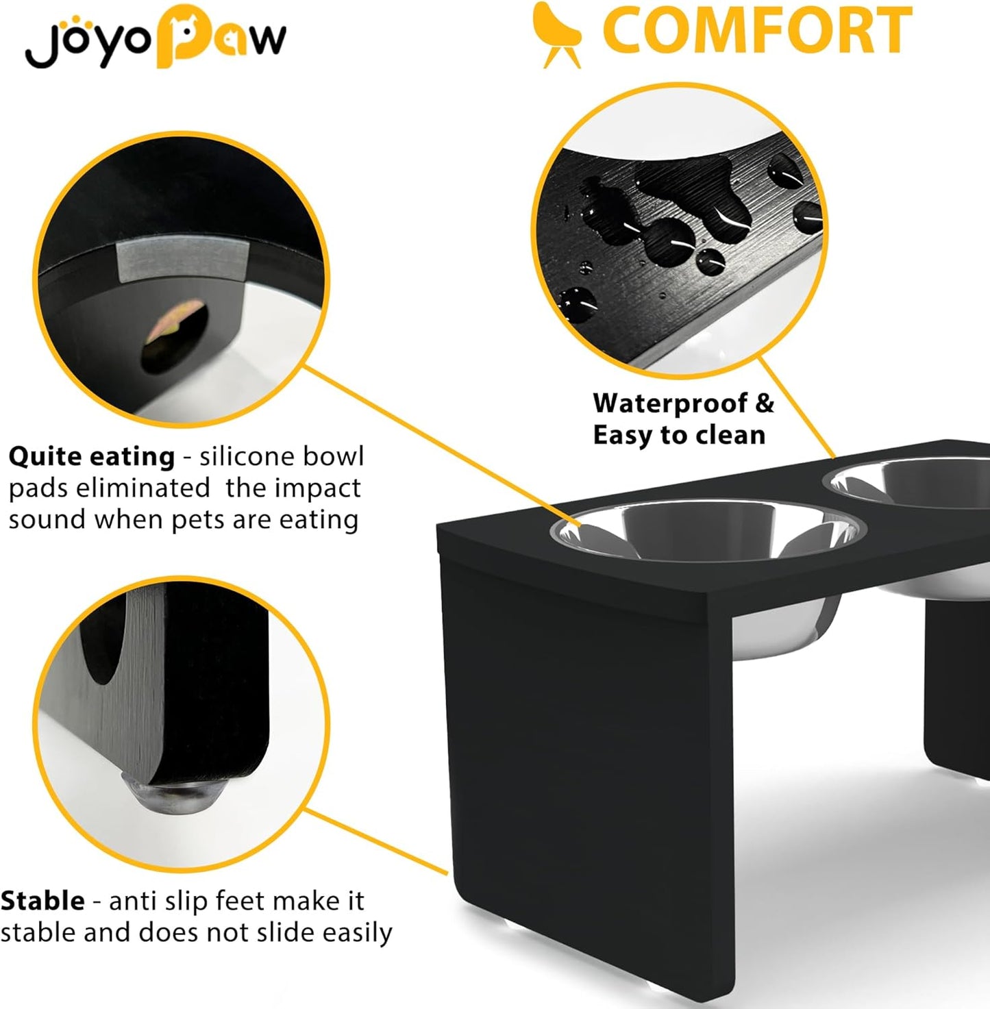 Elevated Dog Bowls, Bamboo Raised Dog Bowl for Large Dogs & Medium Dogs, with 2 Stainless Steel Bowls (10'' Tall–48 oz Bowl)