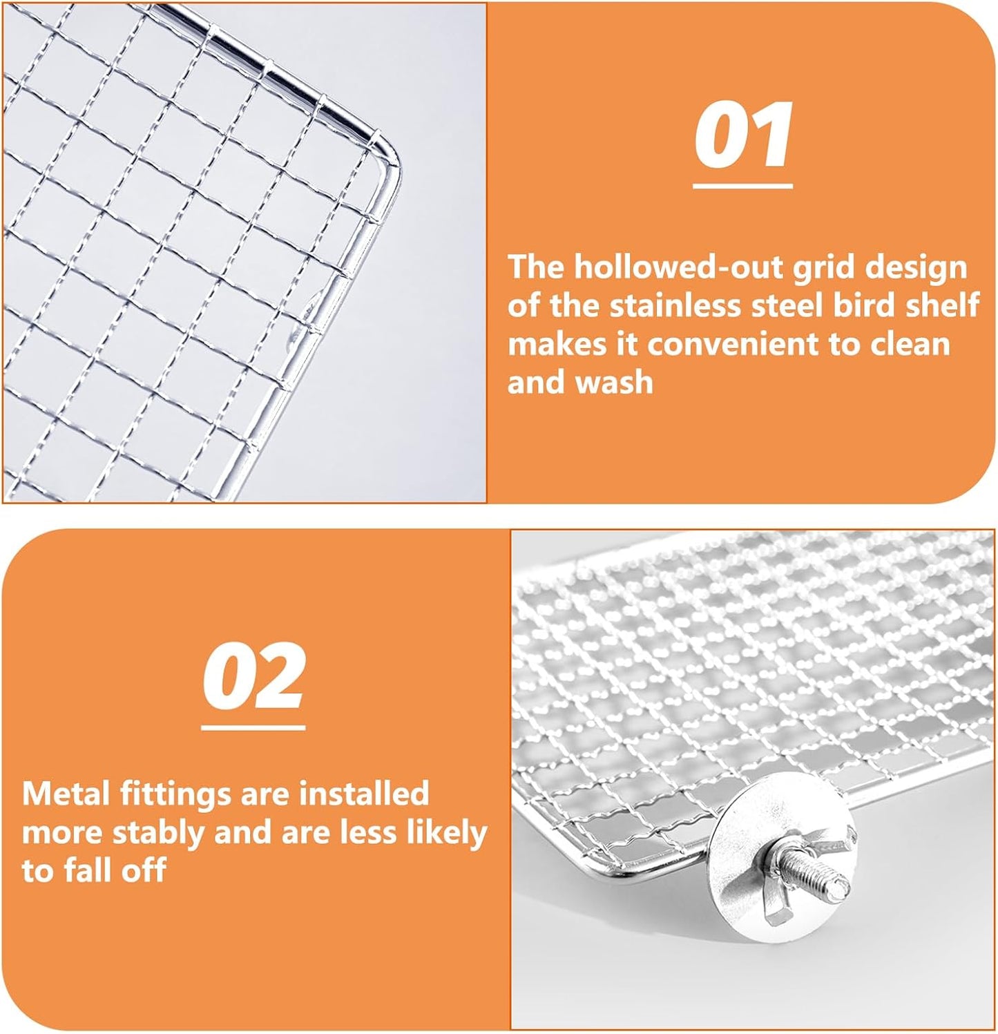 BNOSDM 2 Pack Bird Perch Platform 7.8x5.9in Stainless Steel Birds Perches Parrot Shelf Training Stand Small Animals Cage Accessories for Parakeets, Budgies, Conures, Cockatiels, Lovebirds (L)