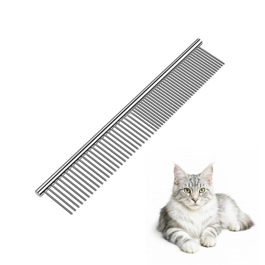 Dog Comb and Cat Combs Stainless Steel Teeth, Grooming Tool for Long & Short Hair, Dematting Comb for Dogs, Removes Tangles & Knots (Small Silver)