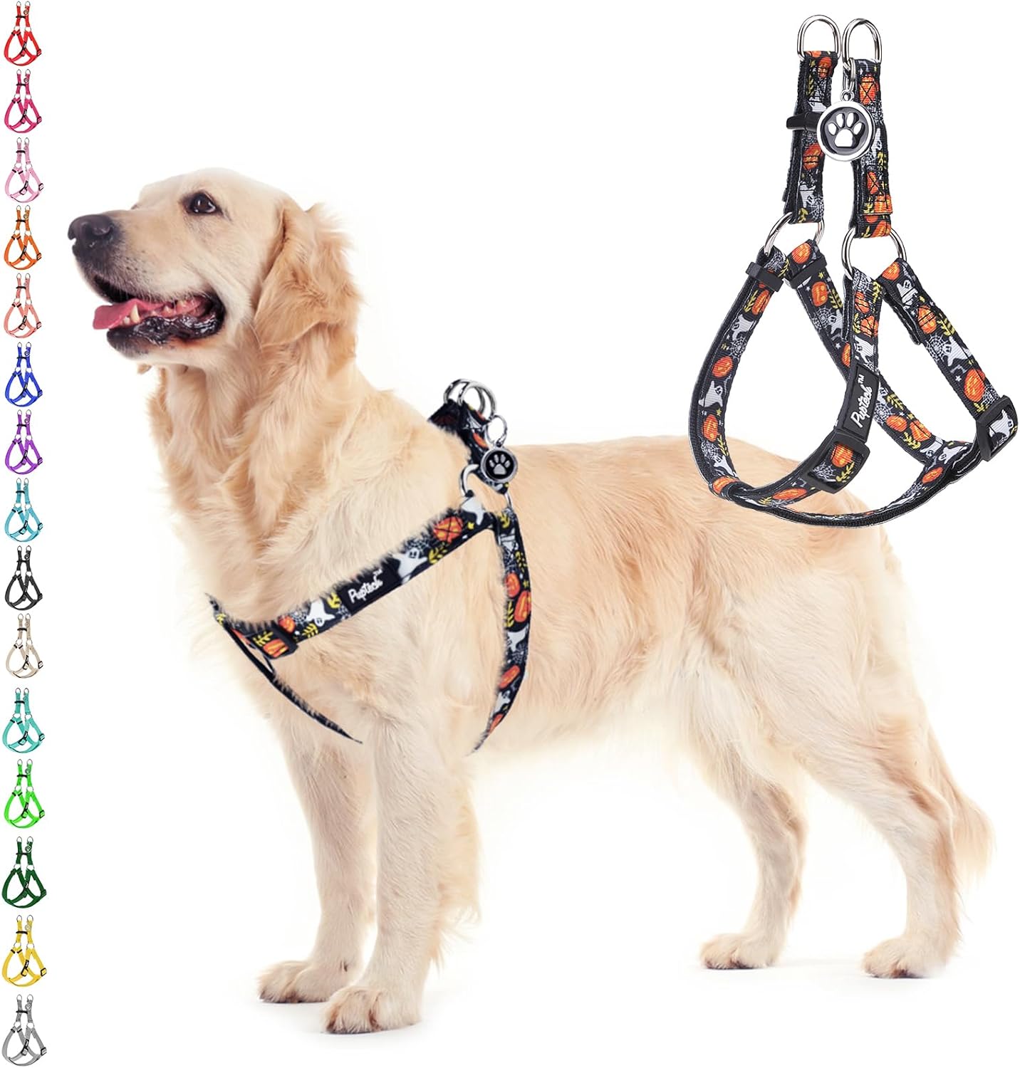 PUPTECK No Pull Dog Harness Soft Adjustable Basic Nylon Step in Puppy Vest Outdoor Walking with ID Tag, Halloween, M