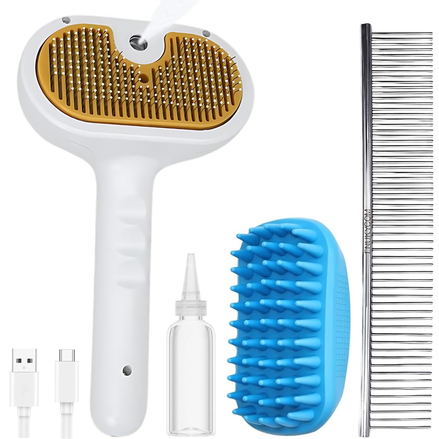 Self Cleaning Steam Brush for Cat Dog, 4 in 1 Pet Brushes for Shedding & Grooming, Bath Massage & Water/Mist Slicker Brush for Long Haired Cats & Dogs- Pet Grooming Brushes with Spray for Cats