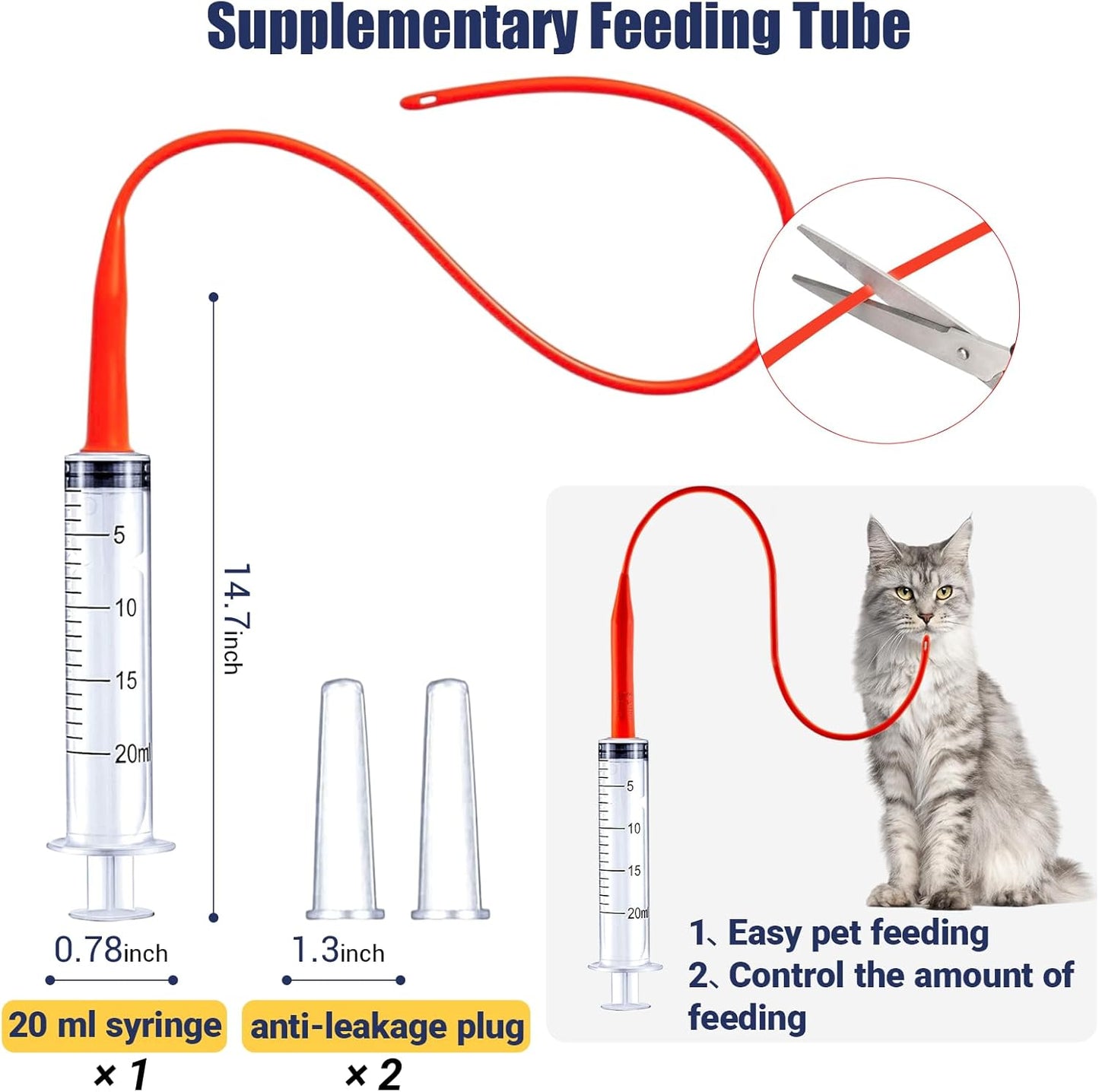 Newborn Puppy Kitten Small Animal Sterile Mucus Extractor Suction Catheter, Animal Kid Puppy Kitten Tube Feeding Kit 8 FR Red Feeding Tubes with 20ml Syringes and Bulb Aspirator