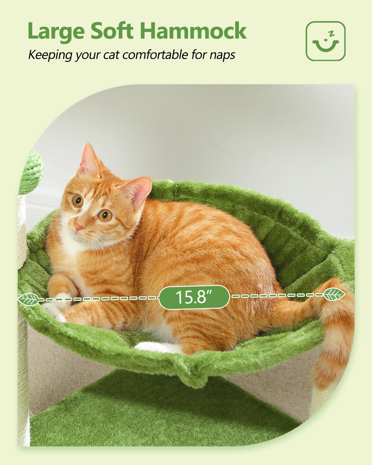 Small Cat Tree, 28" Cat Tower with Sisal Scratching Posts and Coconut Leaves for Indoor Small Cats, Large Hammock and Dangling Ball for Kittens, Green