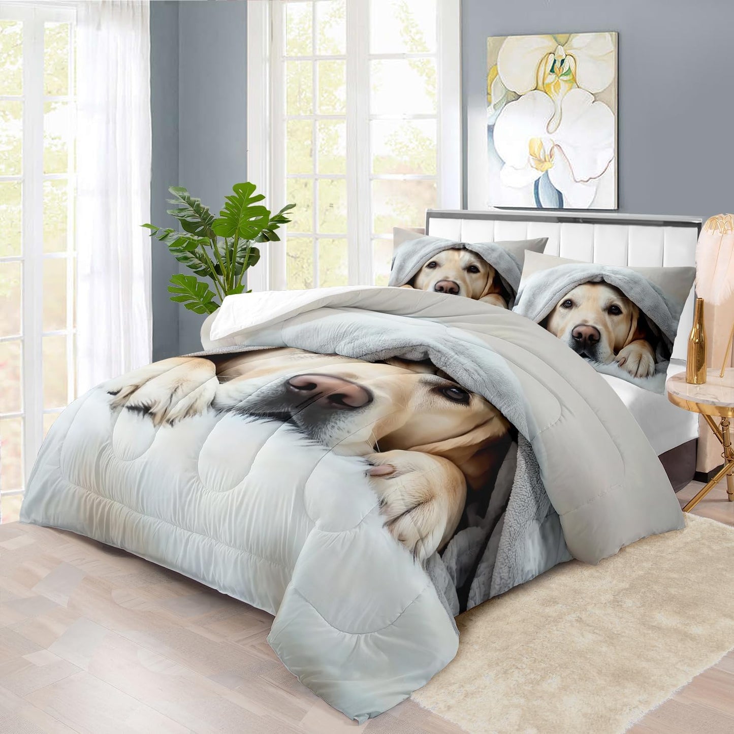 Grey Dog Comforter Set King Size Boy,Kawaii Pet Dog Animal Print Bedding Set for Girl,Cute Pet Puppy Print Comforter Quilt for Boys,Kawaii Animal Puppy Dog Pals Bedding Bedroom Bed Decor