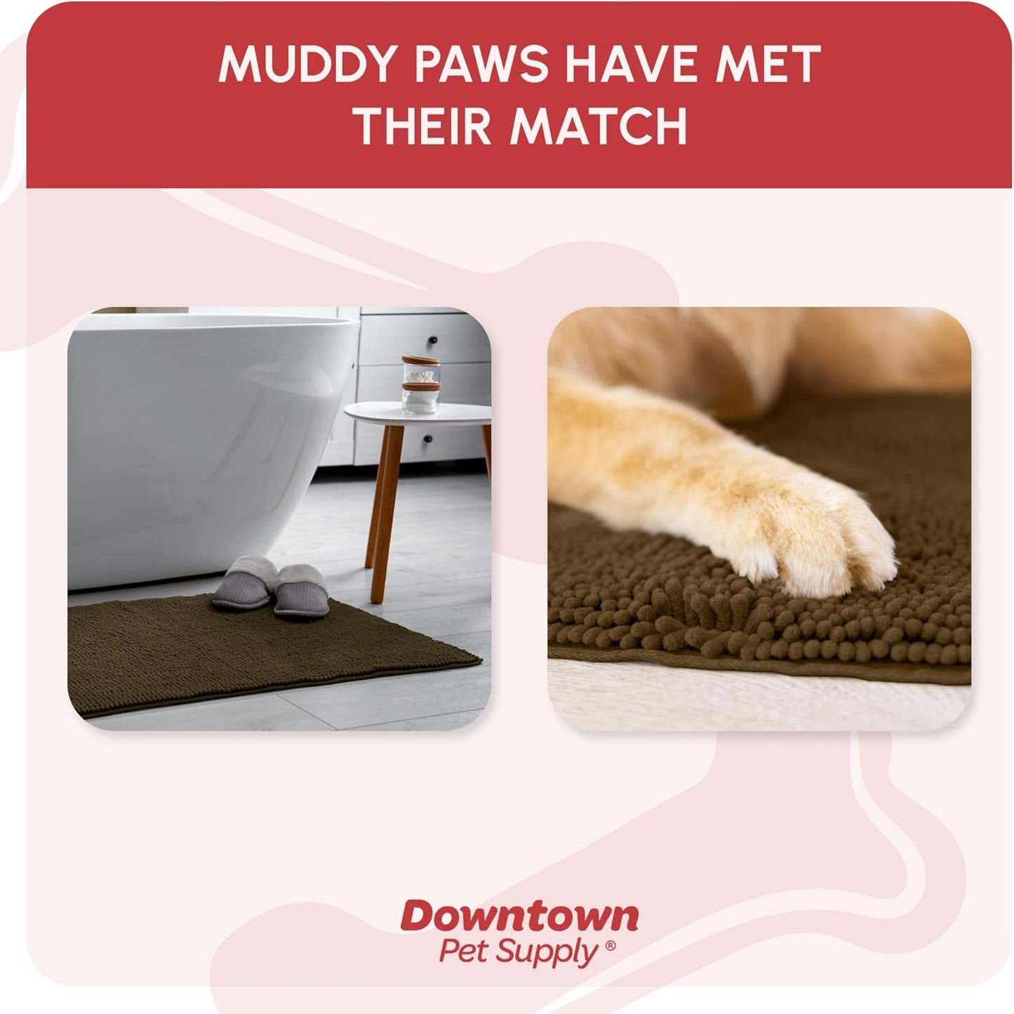 My Doggy Place Microfiber Dog Mat for Muddy Paws, 8' x 2' Brown - Non-Slip, Absorbent and Quick-Drying Dog Paw Cleaning Mat, Washer and Dryer Safe - Hallway Runner