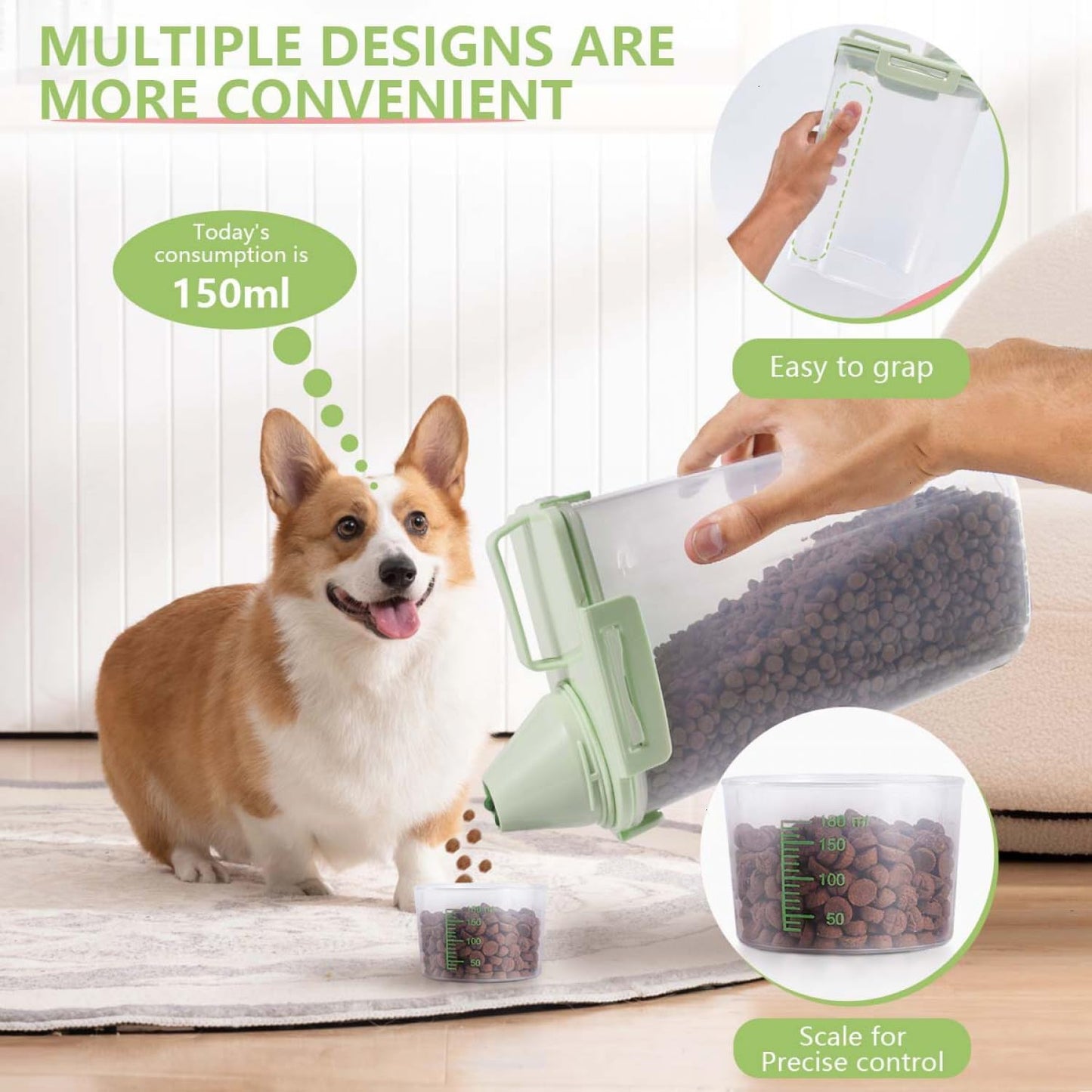 SenseYo 2 Pack 2.5lb Pet Food Storage Container with Measuring Cup, 3L Cat Food Storage Container Dog Food Storage BPA Free for Small Dog, Cat, Bird (Pink, Green)