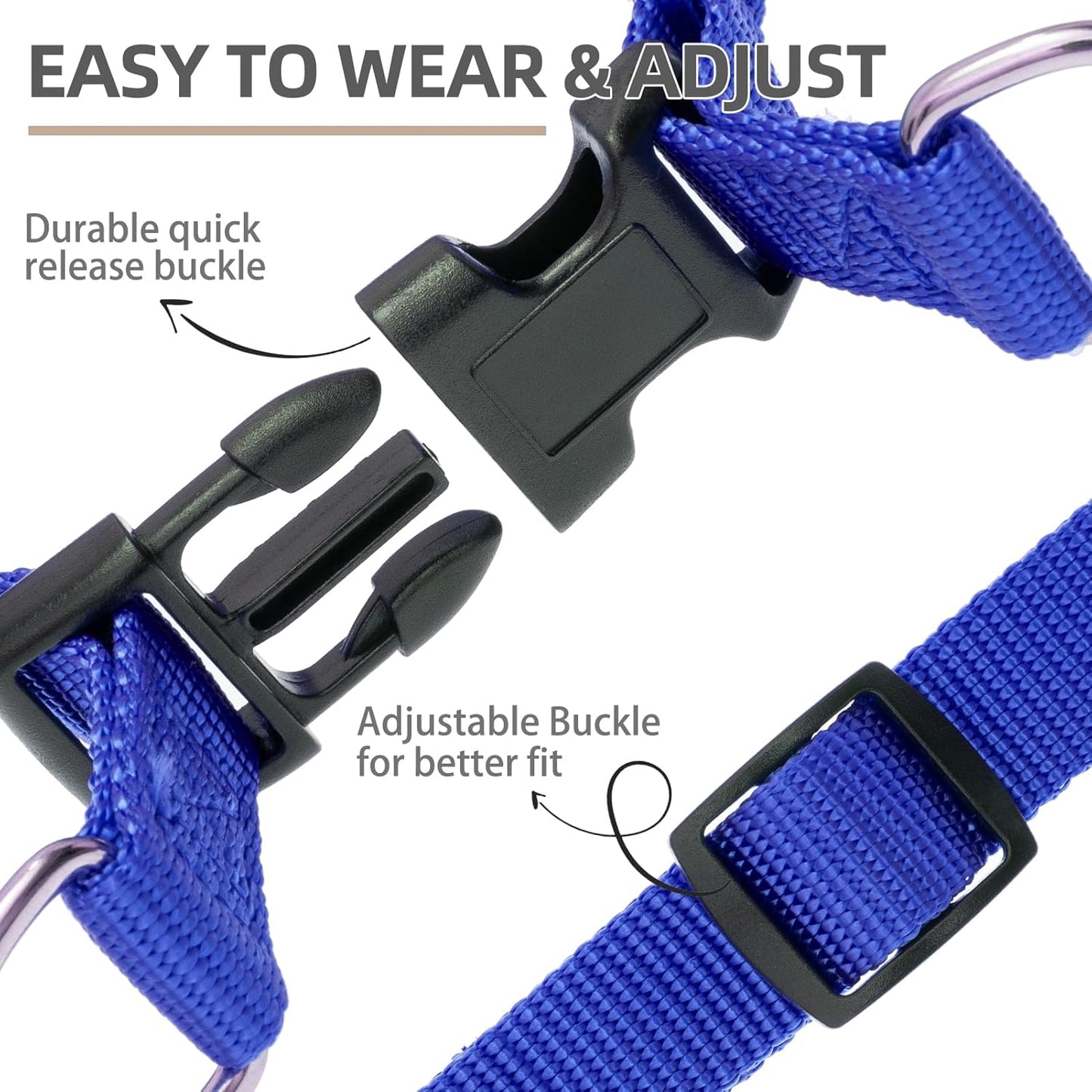 PUPTECK No Pull Dog Harness Soft Adjustable Basic Nylon Step in Puppy Vest Outdoor Walking with ID Tag and A-ir Tag Case, Navy Blue, M