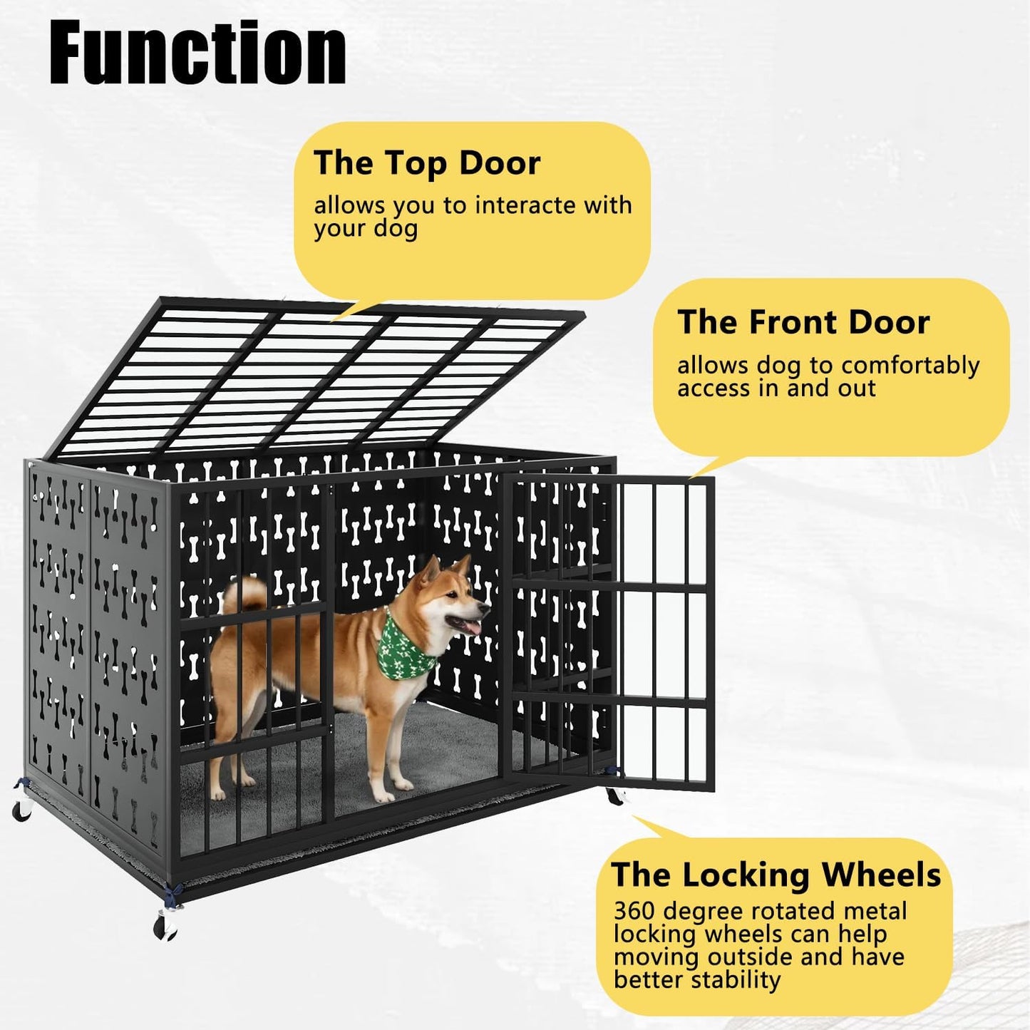 LEMBERI 48/42 inch Indestructible Heavy Duty Dog Crate, High Anxiety Extra Large Dog Cage for Large Dogs, XL Steel Escape Proof Dog Kennel with Cushion and Wheels (Black, 42.5''L*29.9''W*34.46''H)